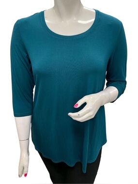 Blue Sky NWT Teal Scoop Neck 3/4 Sleeve Top Size L